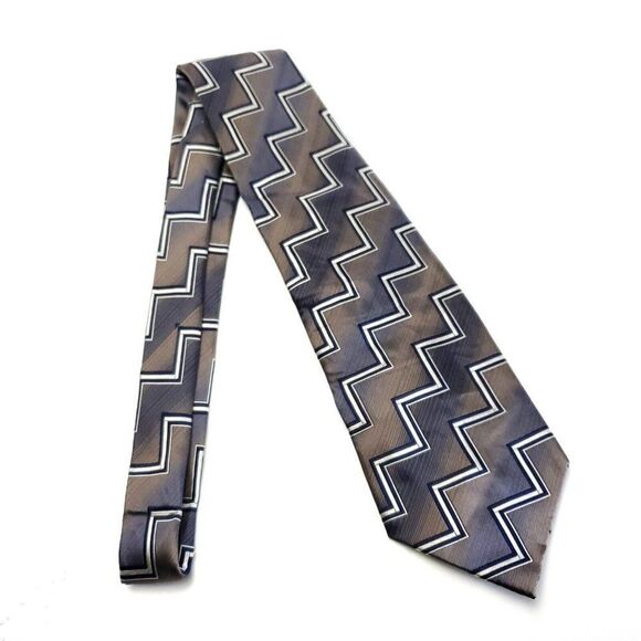 Joseph & Feiss Brown Gray Woven Wide Abstract Silk Tie - Picture 6 of 6
